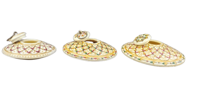 Jakir Hussain Bone Showpices Box with Ambuj painting and antique finish  Set of 3