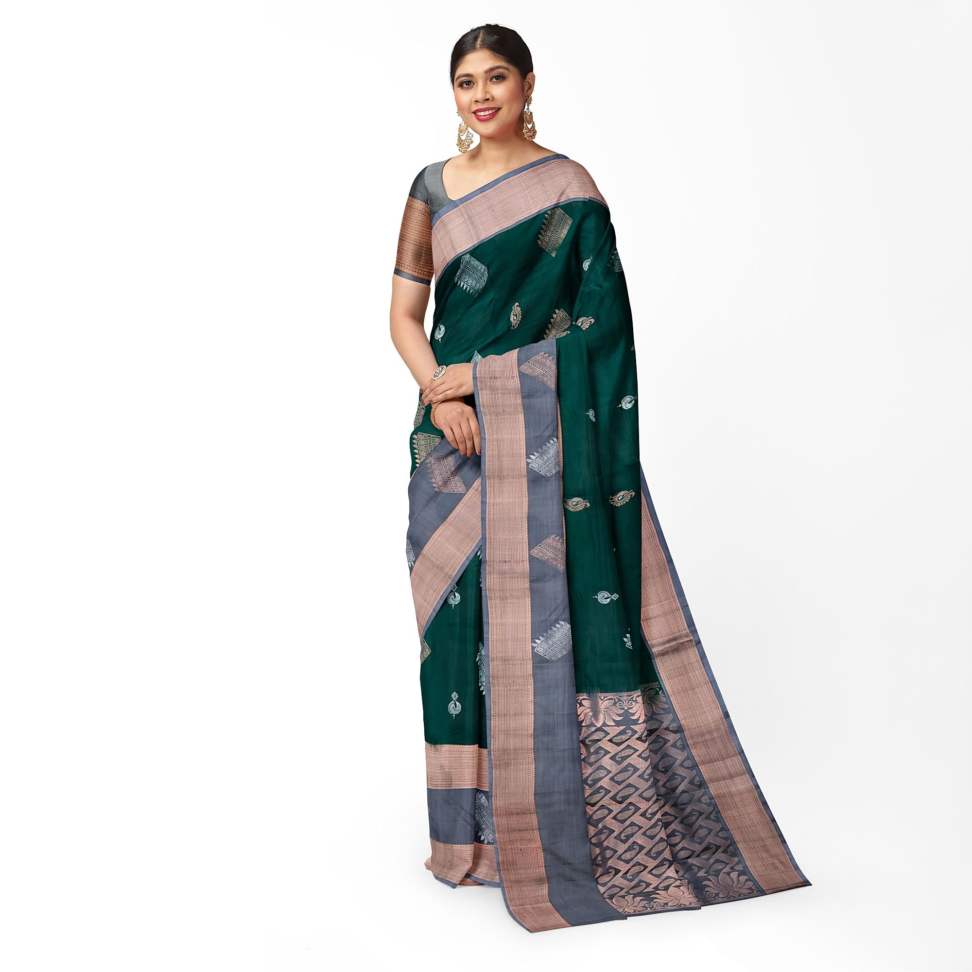 Dark Green Color Pure Kanjivaram Silk Saree
