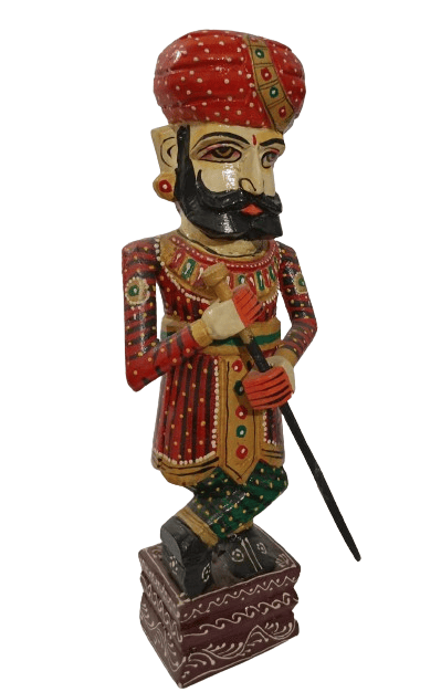 Handpainted Chowkidaar Wood Human Figurine for Home Décor Showpiece Multicolor