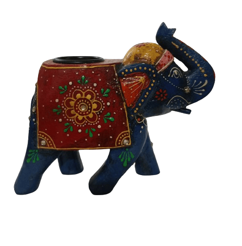 Handmade and Hand-Painted Wooden Elephant Candle Holders Stand and Table Decorative Set 1