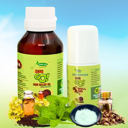 Dardgo Pain Relief Oil | Ideal for Joint Pain, Knee Pain, Neck Pain, Back Pain, Shoulder Pain, Sciatica Pain | Instant Pain Reliever | Ayurvedic & Non-Sticky, 100 ml + Roll On (Combo Pack)
