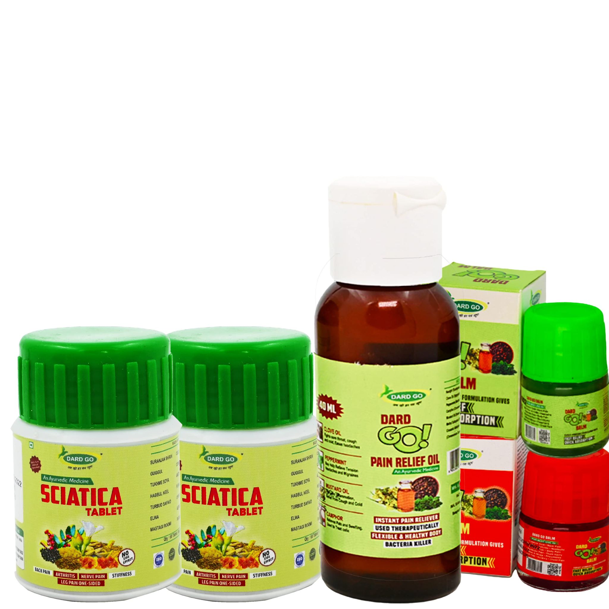 DARDGO Ayurvedic Pain Relief Blam and Sciatica Tabletes and Painkiller Oil for body Pain Pack of 6 (20 ML +3 SCIATICA + 2 BALM)