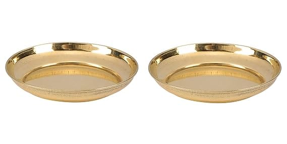 BulkySanta Brass Pooja Thali | Pital ki thali | Brass Pooja Plate Small (Size - 4") (Set of 2 Plates)