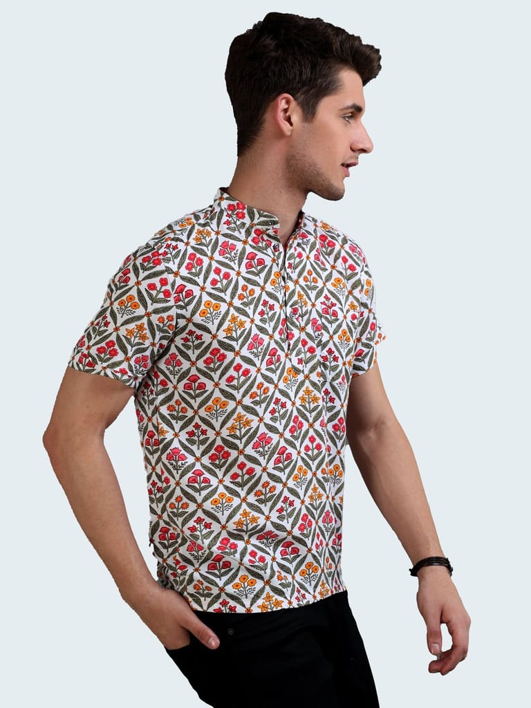 Geofloral Printed Half Sleeves Kurta Shirt