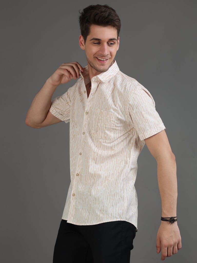 Dash Brown Stripe Print Half Sleeves Shirt