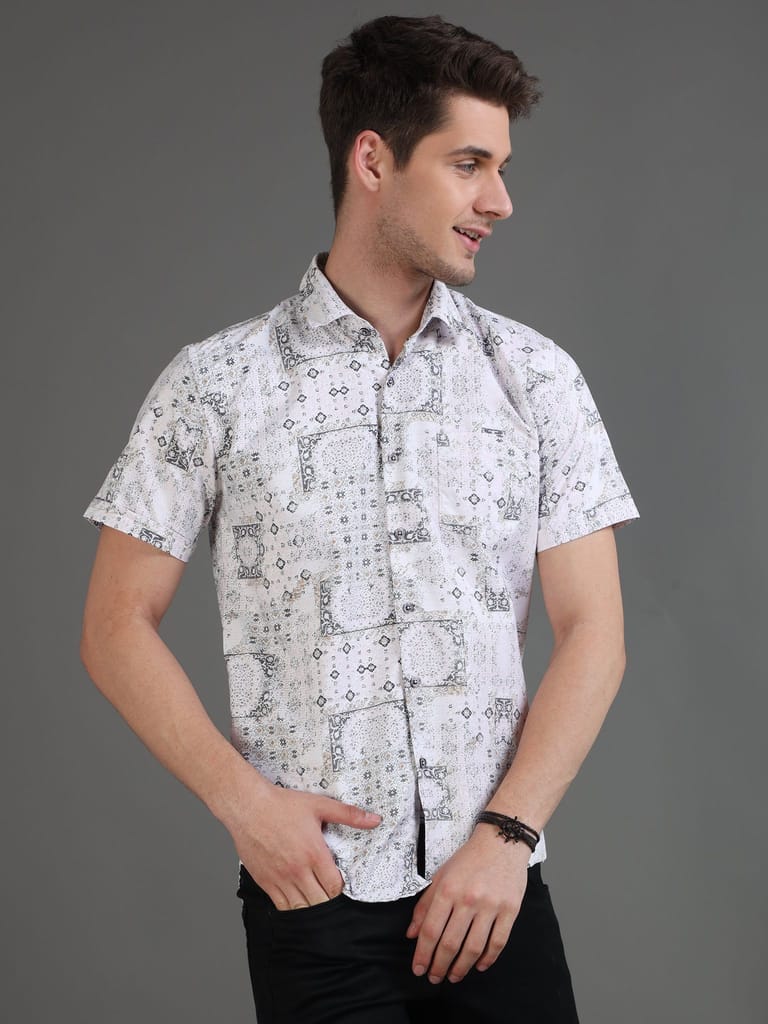 Modern Monochrome Pink Block Printed Half Sleeves Shirt