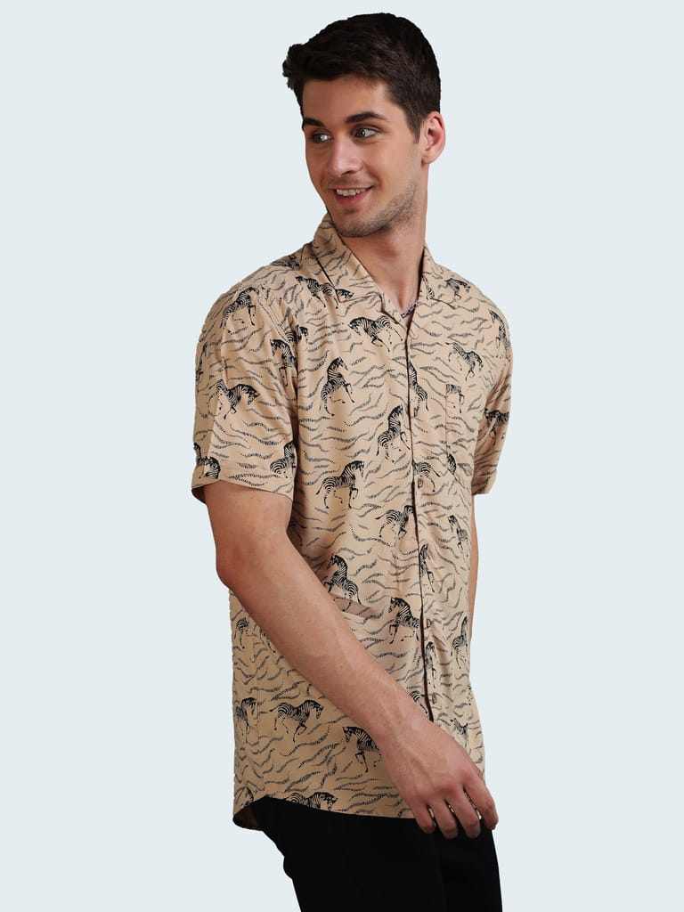 Safari Wilderness Half Sleeves Cuban Collar Shirt