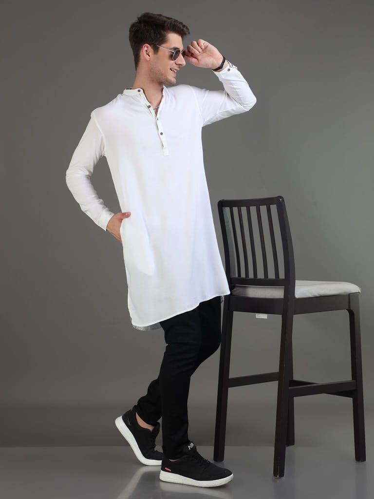 Frost White Mens Long Kurta