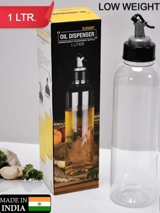 Urban Crew 1 LTR Oil Dispenser with Lid - Clear, Drip-Free Spout, Controlled Use - 1pc