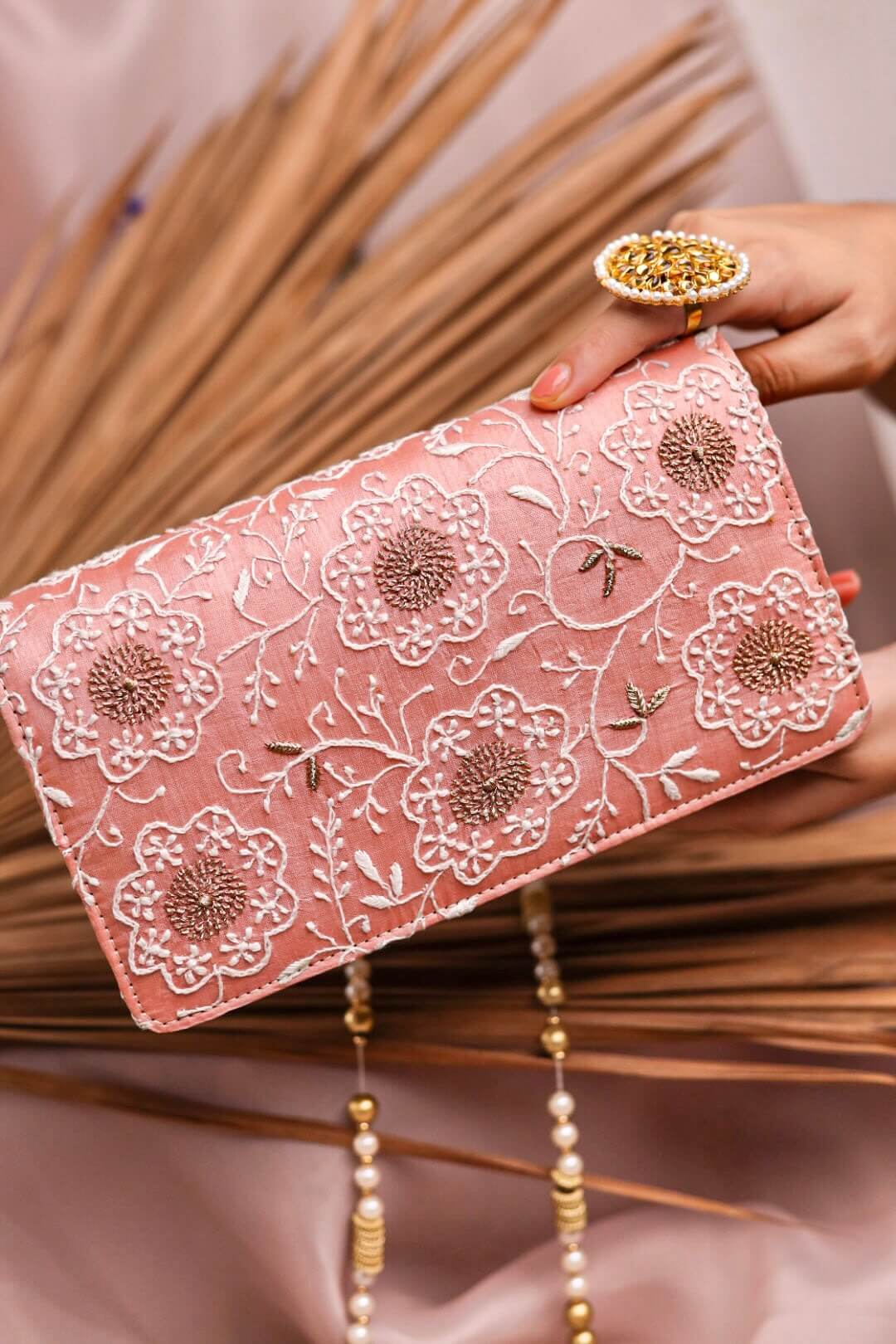 Huben Blush Blossom Chikankari Sling Bag