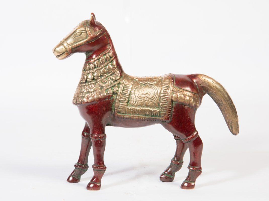 Arihant Craft� Ethnic Decor Horse Idol Statue Sculpture Showpiece � 15.5 cm (Brass, Red, Green)
