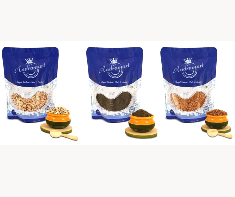 AndraMart  Raw Sunflower, Basil and Flax  mixed combo seeds 300 gm