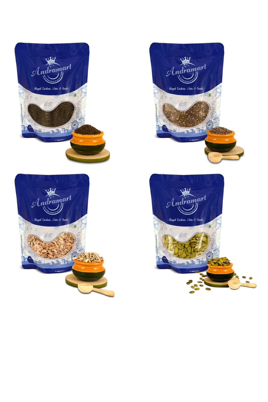 AndraMart  Raw Basil , Chia,  Sunflower and Pumpkin mixed combo seeds 1000 gm