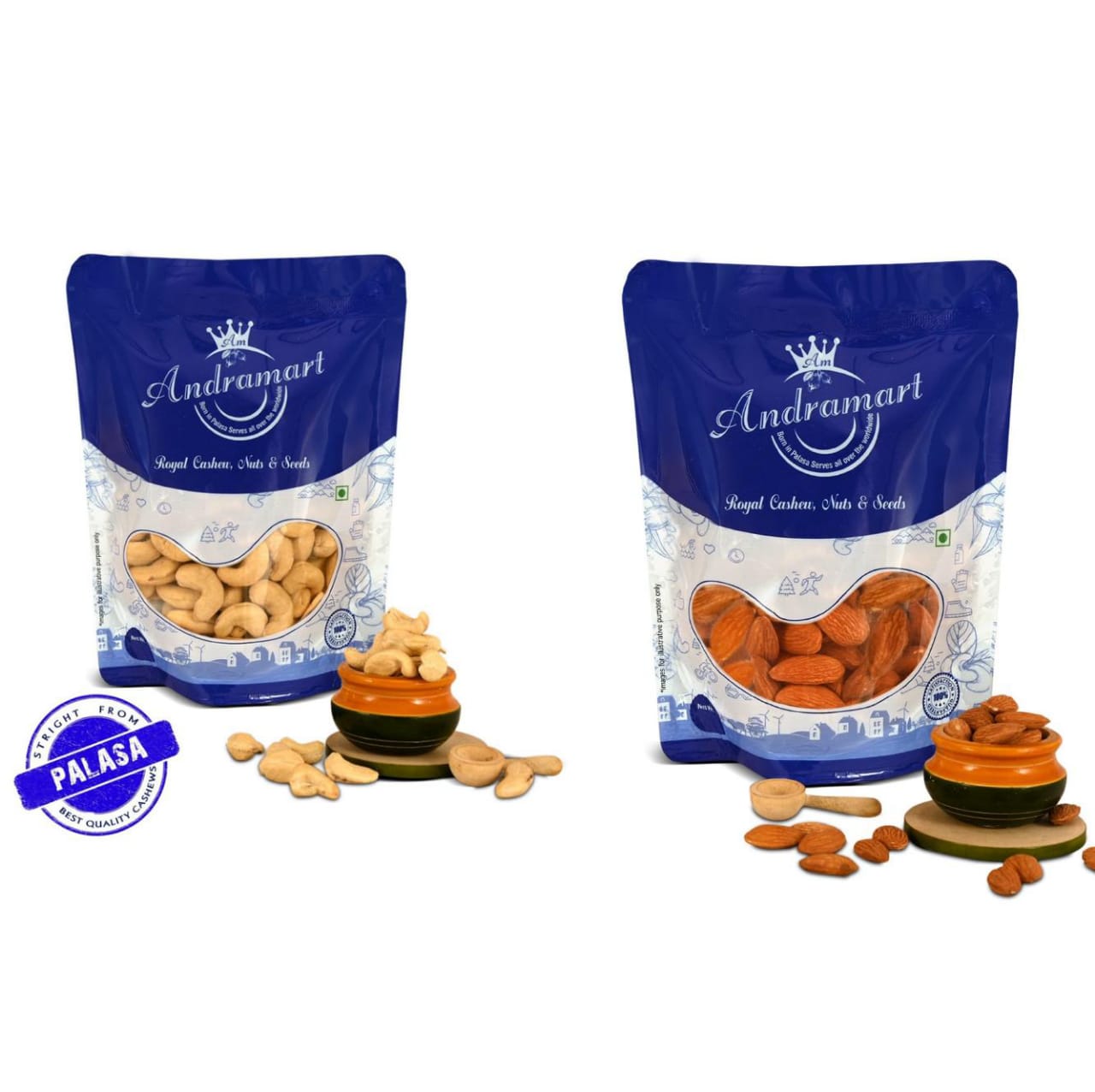 AndraMart  Combo pack of 400 gm  Premium Cashews | Kaju  | Munthiri with  AlmondS | 2x200