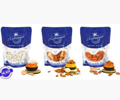 AndraMart  Combo pack of 750 Gm Premium Split Cashews | Kaju  | Munthiri , Raisons, Almond | 3x250
