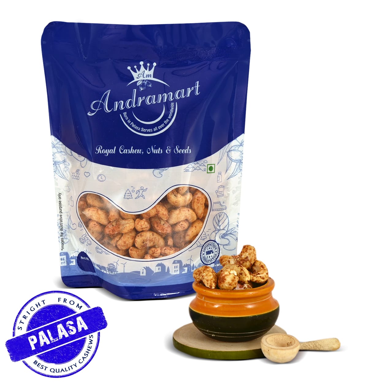 AndraMart  Solitaire Chat Masala Cashews  100 gm | Kaju  | Munthiri | Masala Kaju