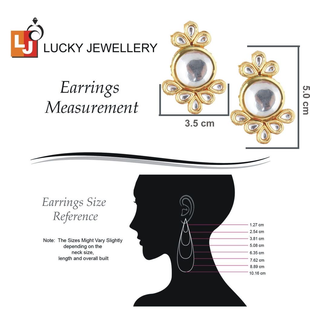 LUCKY JEWELLERY Back Meenakari 18k Gold Plated White Color Earring Combo Uncut Big Faux Kundan Choker Necklace set