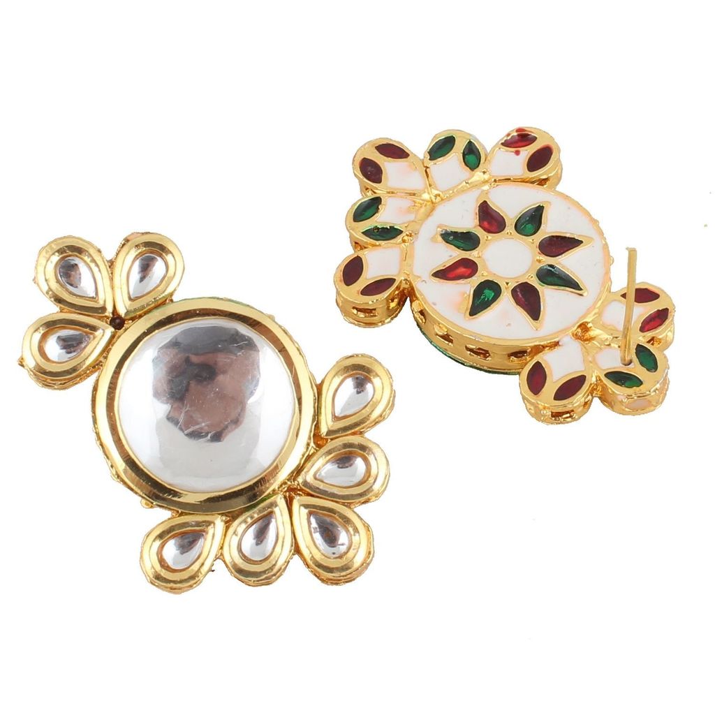 LUCKY JEWELLERY Back Meenakari 18k Gold Plated White Color Earring Combo Uncut Big Faux Kundan Choker Necklace set