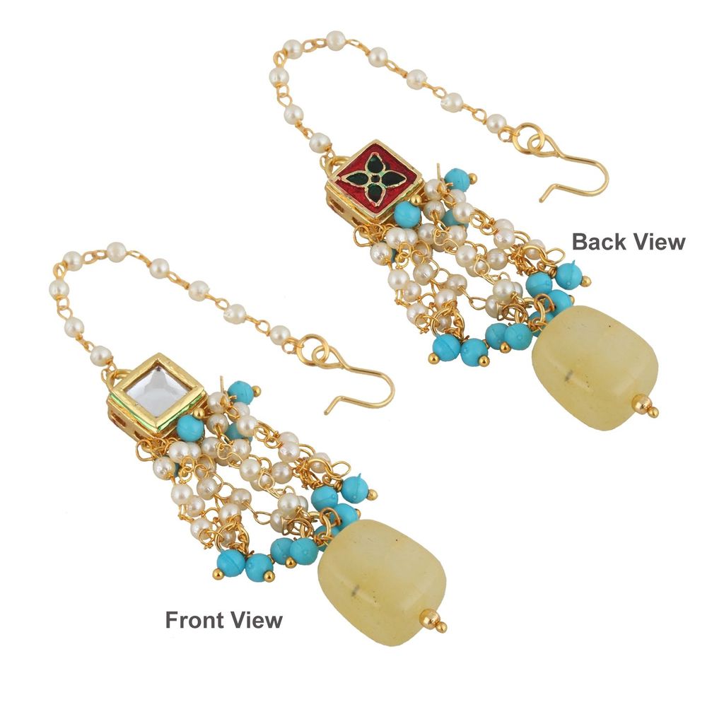 LUCKY JEWELLERY Back Meenakari 18k Gold Plated Multicolor Tika Earring Combo Uncut Big Faux Kundan Choker Necklace set