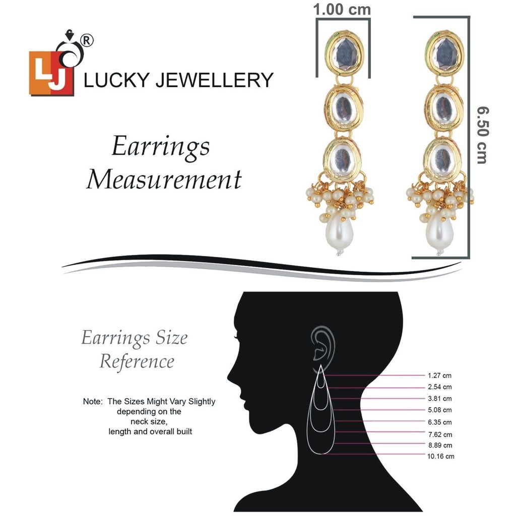 LUCKY JEWELLERY Back Meenakari 18k Gold Plated White Color Tika Earring Combo Uncut Big Faux Kundan Choker Necklace set