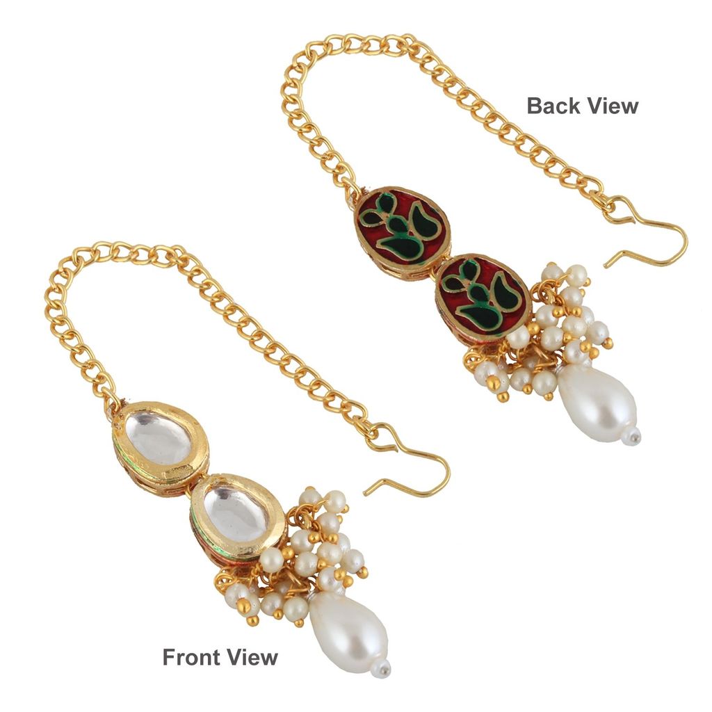 LUCKY JEWELLERY Back Meenakari 18k Gold Plated White Color Tika Earring Combo Uncut Big Faux Kundan Choker Necklace set