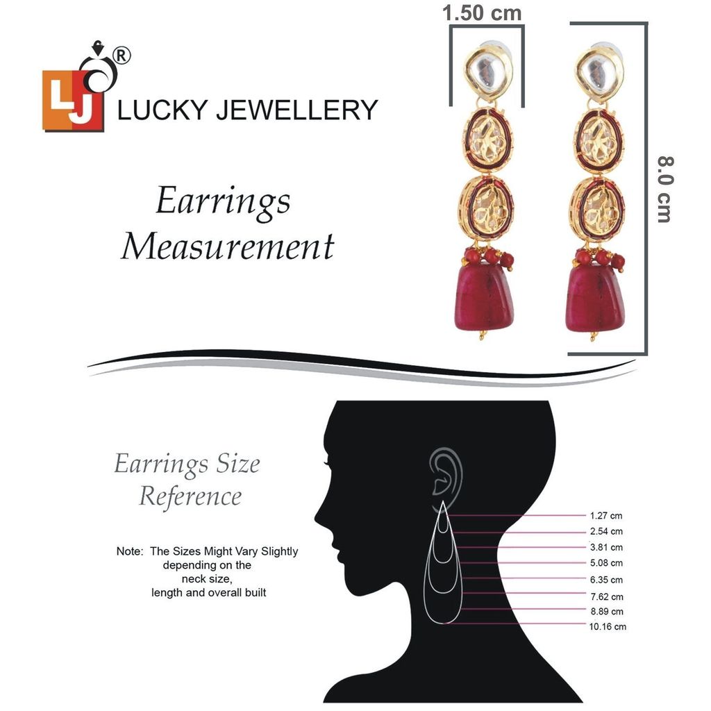 LUCKY JEWELLERY Back Meenakari 18k Gold Plated Maroon Color Tika Earring Combo Uncut Big Faux Kundan Choker Necklace set