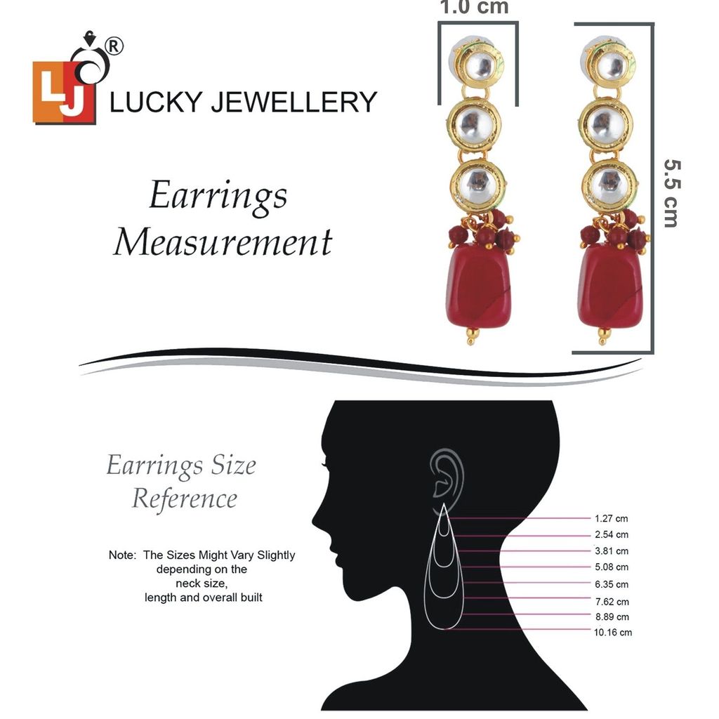 LUCKY JEWELLERY Back Meenakari 18k Gold Plated Maroon Color Tika Earring Combo Uncut Big Faux Kundan Choker Necklace set