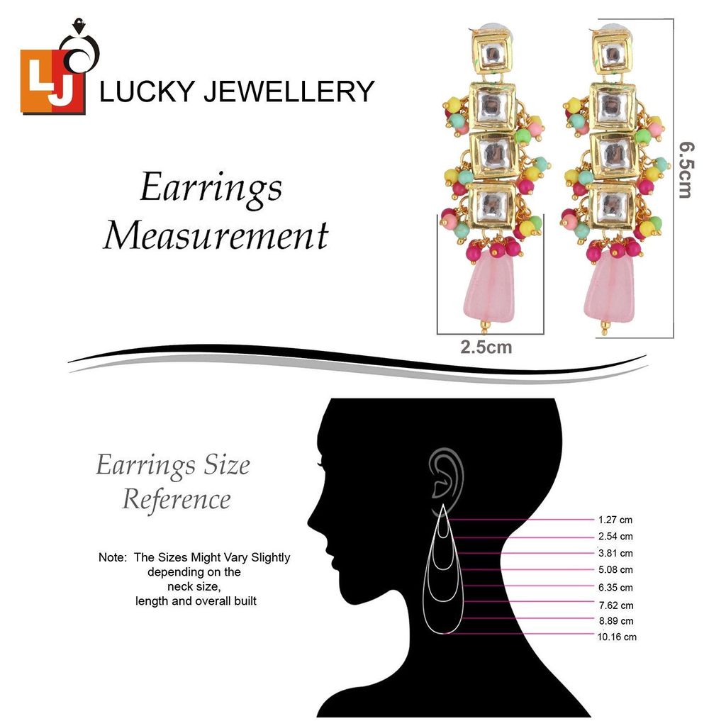 LUCKY JEWELLERY Back Meenakari 18k Gold Plated Mutlicolor Color Tika Earring Combo Uncut Big Kundan Choker Necklace set