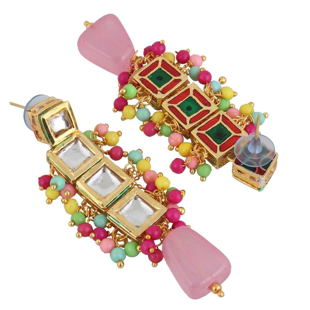 LUCKY JEWELLERY Back Meenakari 18k Gold Plated Mutlicolor Color Tika Earring Combo Uncut Big Kundan Choker Necklace set