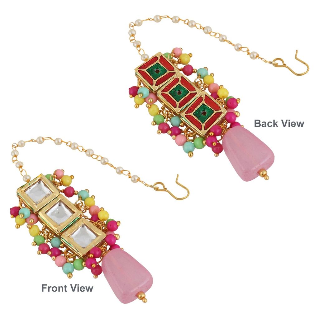 LUCKY JEWELLERY Back Meenakari 18k Gold Plated Mutlicolor Color Tika Earring Combo Uncut Big Kundan Choker Necklace set