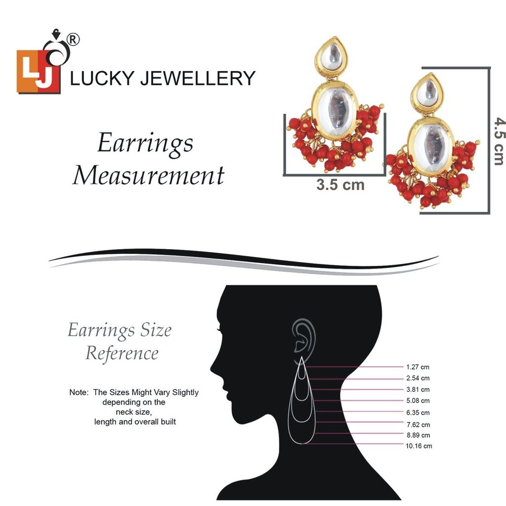 LUCKY JEWELLERY Back Meenakari 18k Gold Plated Red Color Earring Combo Uncut Big Faux Kundan Choker Necklace set