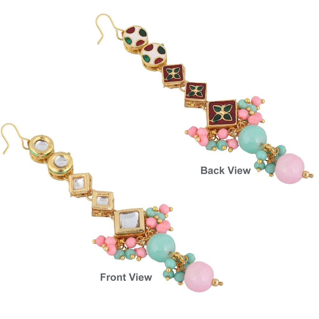 LUCKY JEWELLERY Back Meenakari 18k Gold Plated Multicolor Tika Earring Combo Uncut Big Faux Kundan Choker Necklace set