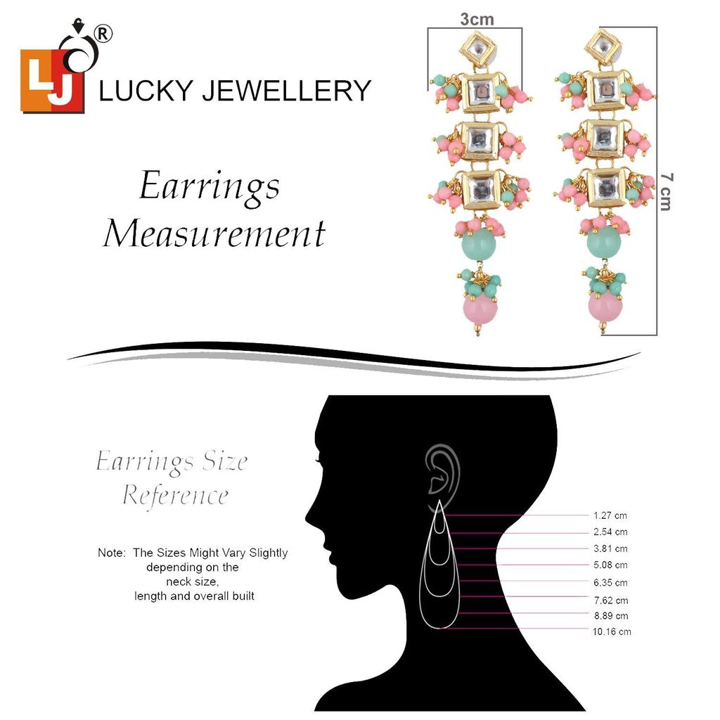 LUCKY JEWELLERY Back Meenakari 18k Gold Plated Multicolor Tika Earring Combo Uncut Big Faux Kundan Choker Necklace set