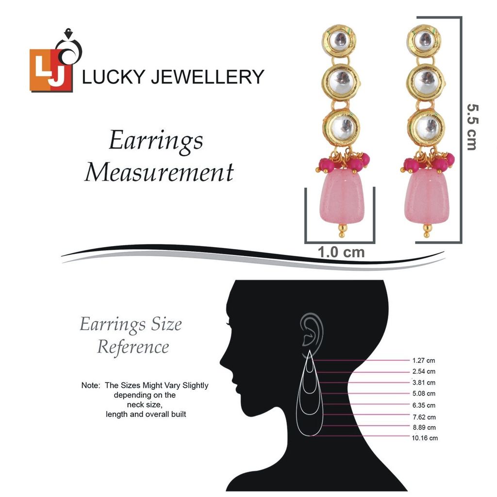 LUCKY JEWELLERY Back Meenakari 18k Gold Plated Pink Color Tika Earring Combo Uncut Big Faux Kundan Choker Necklace set