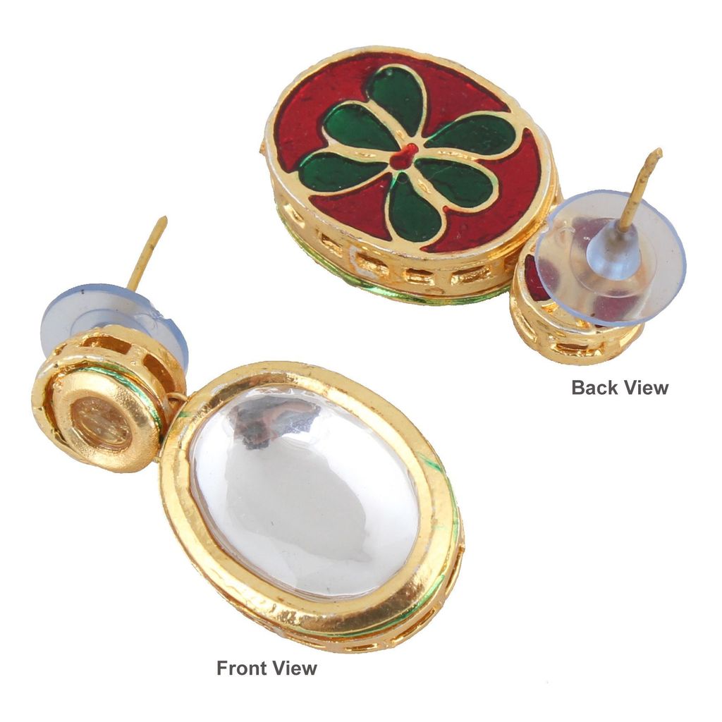 LUCKY JEWELLERY Back Meenakari 18k Gold Plated White Color Earring Combo Uncut Big Faux Kundan Choker Necklace set