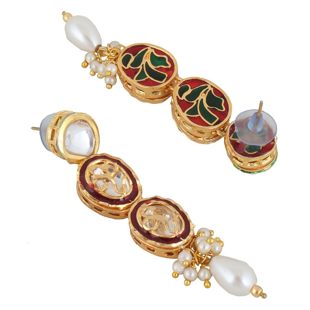LUCKY JEWELLERY Back Meenakari 18k Gold Plated Multicolor Tika Earring Combo Uncut Big Faux Kundan Choker Necklace set
