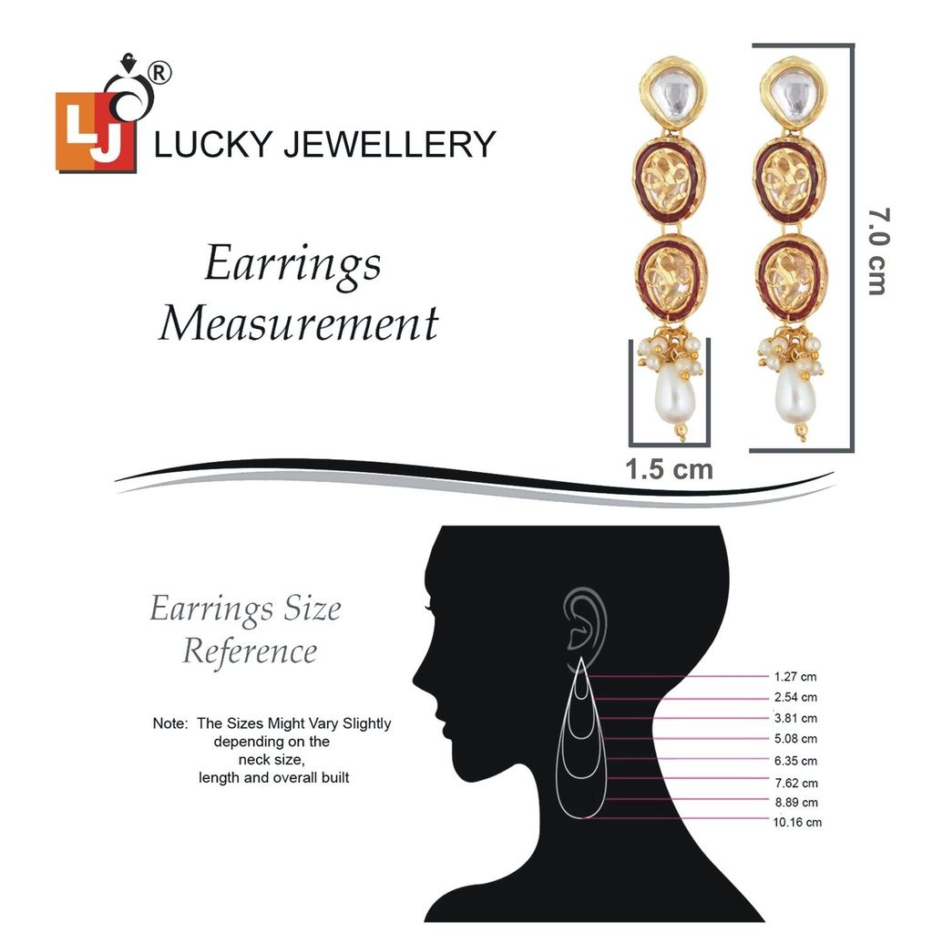 LUCKY JEWELLERY Back Meenakari 18k Gold Plated Multicolor Tika Earring Combo Uncut Big Faux Kundan Choker Necklace set