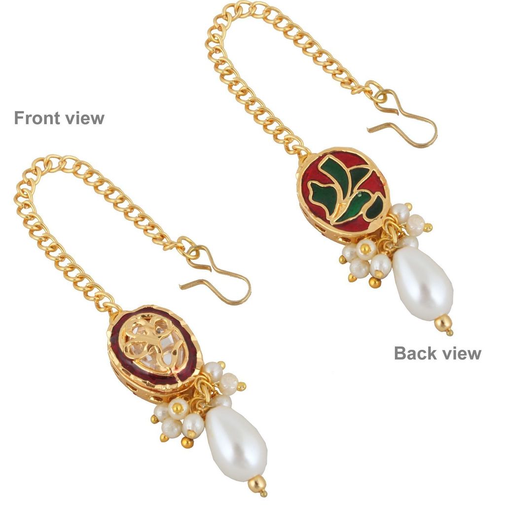 LUCKY JEWELLERY Back Meenakari 18k Gold Plated Multicolor Tika Earring Combo Uncut Big Faux Kundan Choker Necklace set