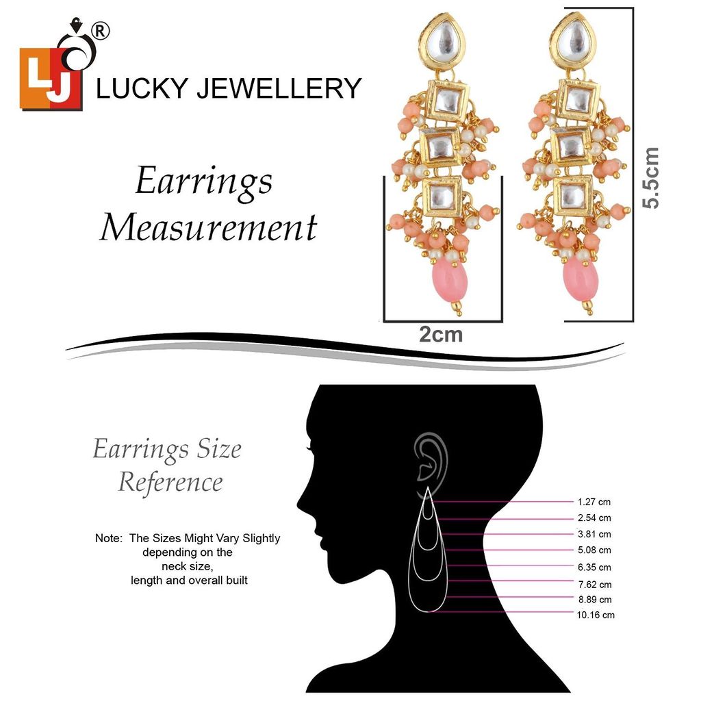 LUCKY JEWELLERY Back Meenakari 18k Gold Plated Peach Color Tika Earring Combo Uncut Big Faux Kundan Choker Necklace set