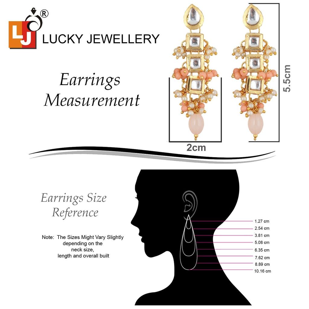 LUCKY JEWELLERY Back Meenakari 18k Gold Plated Peach Color Tika Earring Combo Uncut Big Faux Kundan Choker Necklace set