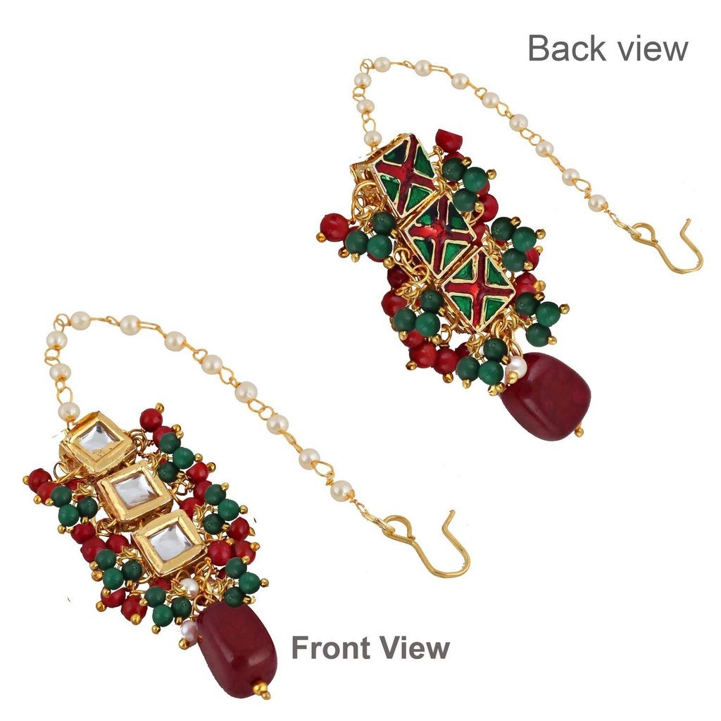 LUCKY JEWELLERY Back Meenakari 18k Gold Plated Multicolor Tika Earring Combo Uncut Big Faux Kundan Choker Necklace set