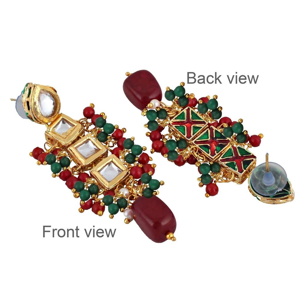 LUCKY JEWELLERY Back Meenakari 18k Gold Plated Multicolor Tika Earring Combo Uncut Big Faux Kundan Choker Necklace set