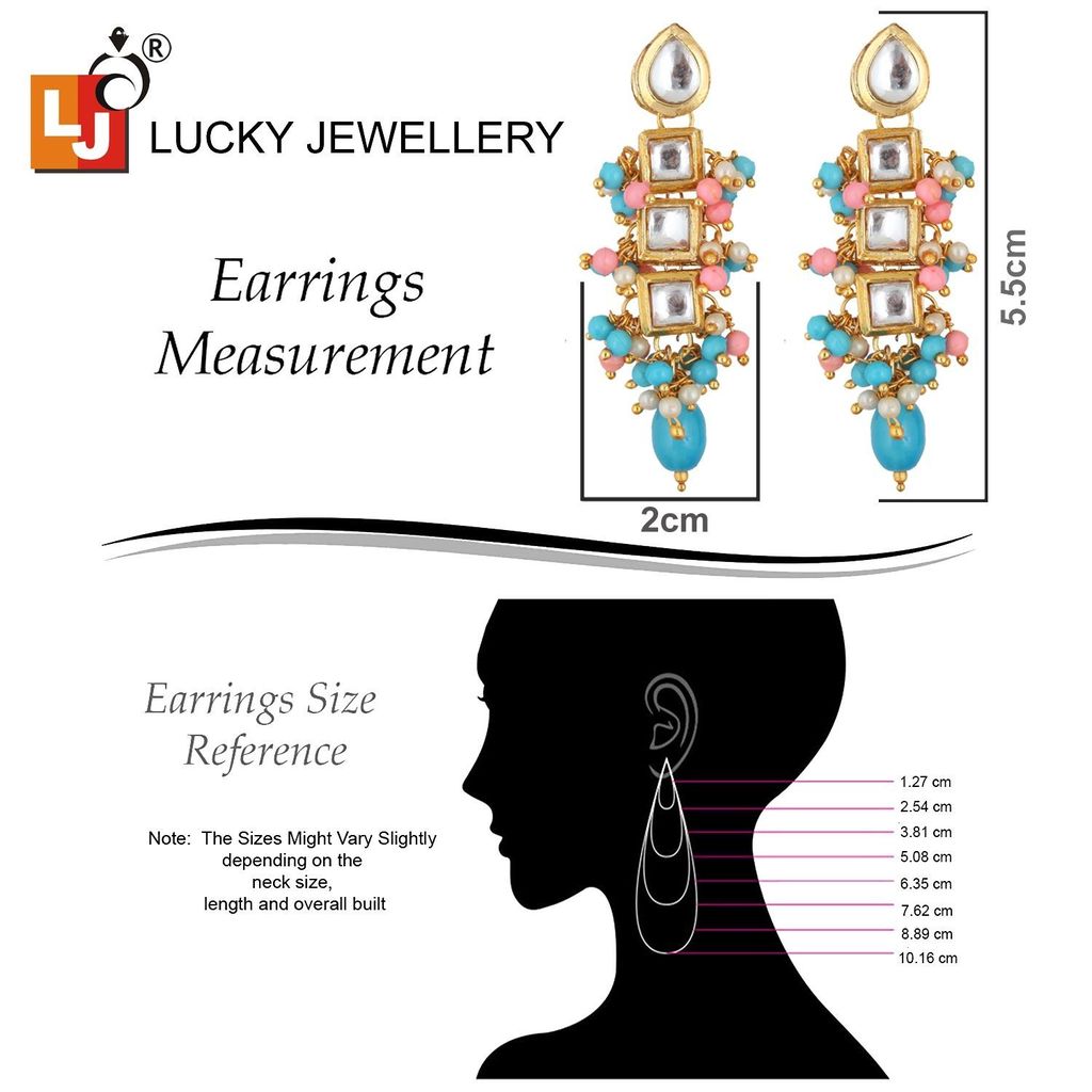 LUCKY JEWELLERY Back Meenakari 18k Gold Plated Multicolor Tika Earring Combo Uncut Big Faux Kundan Choker Necklace set