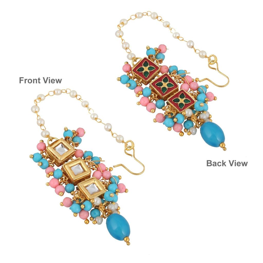 LUCKY JEWELLERY Back Meenakari 18k Gold Plated Multicolor Tika Earring Combo Uncut Big Faux Kundan Choker Necklace set
