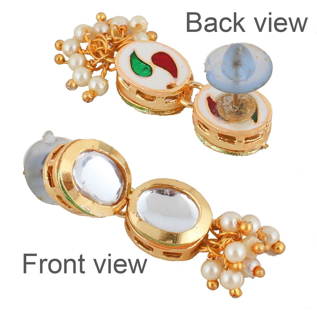 LUCKY JEWELLERY Back Meenakari 18k Gold Plated White Color Earring Combo Uncut Big Faux Kundan Choker Necklace set