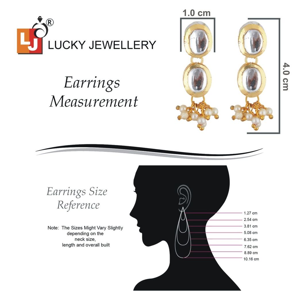 LUCKY JEWELLERY Back Meenakari 18k Gold Plated White Color Earring Combo Uncut Big Faux Kundan Choker Necklace set