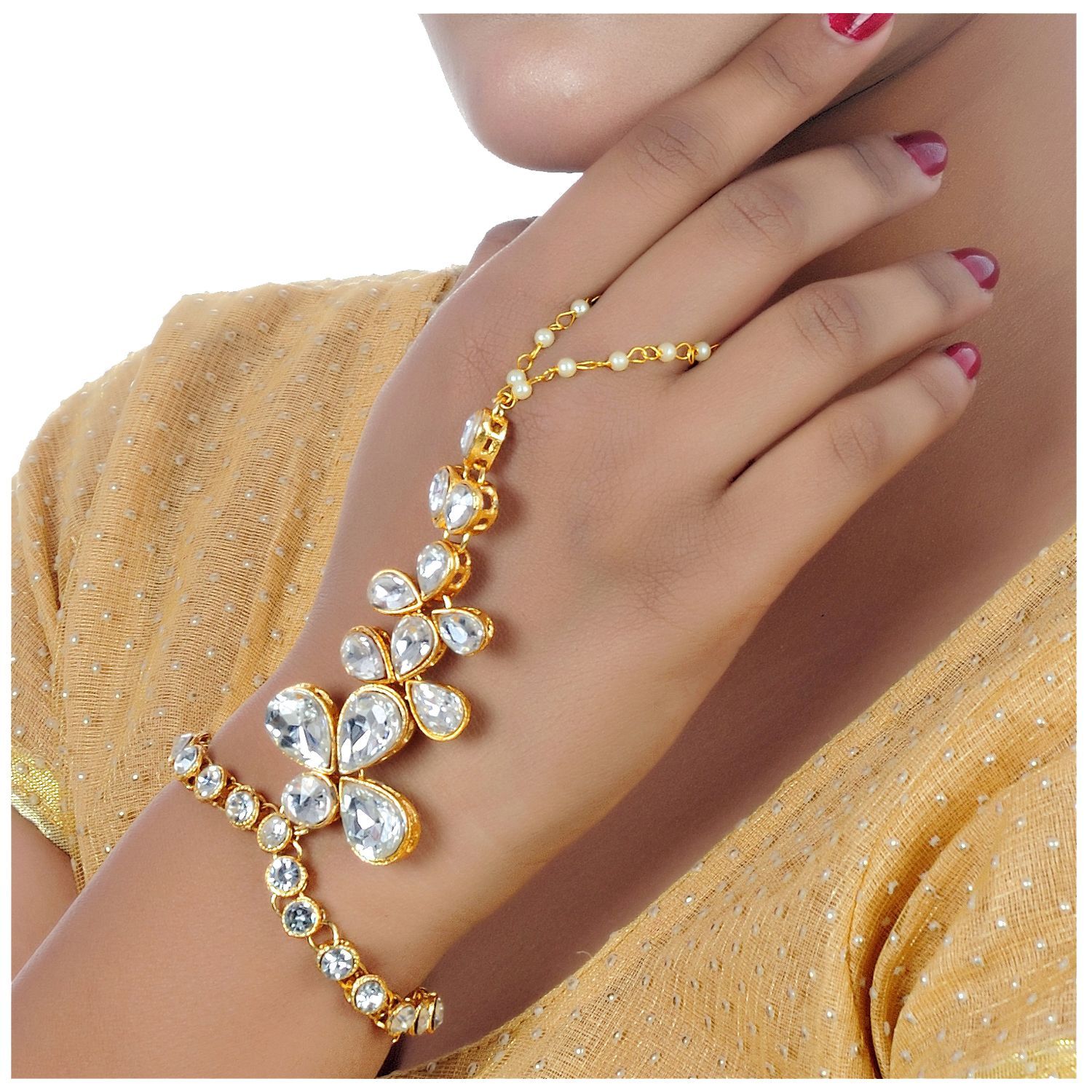 Atentuyi Layered Crystal Finger Ring Bracelet Gold Hand Chain Harness  Crystal Finger Chain Boho Slave Bracelet Crystal Bracelet Wedding Jewelry  Accessories for Women and Girls price in UAE | Amazon UAE | kanbkam