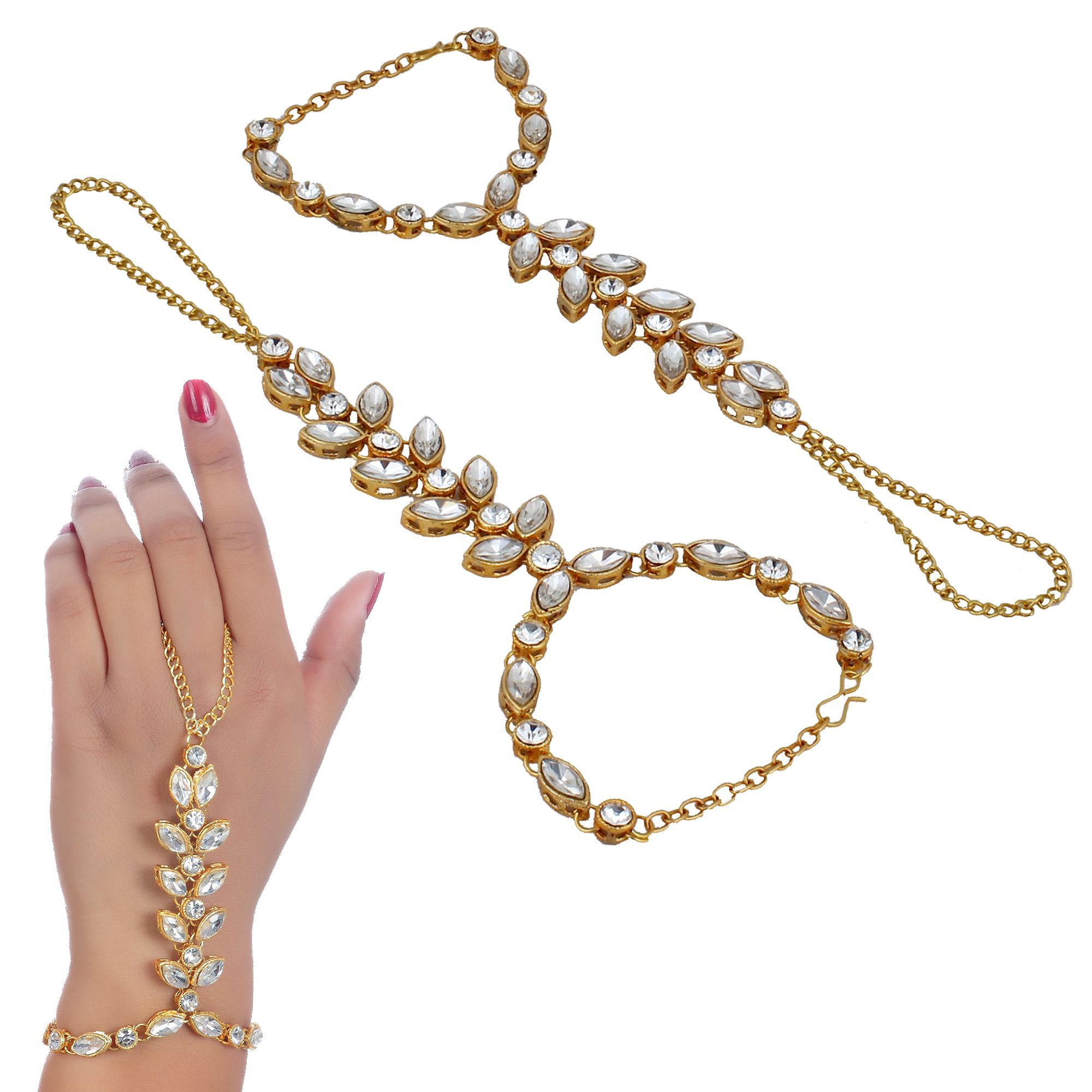 sanjog Women's Brass Metal Stunning Kundan Moti Ring Bracelet Hathphool  Hand Harness Finger Ring Bracelet for Girls Women - Pack Of 2 (White) :  Amazon.in: Fashion