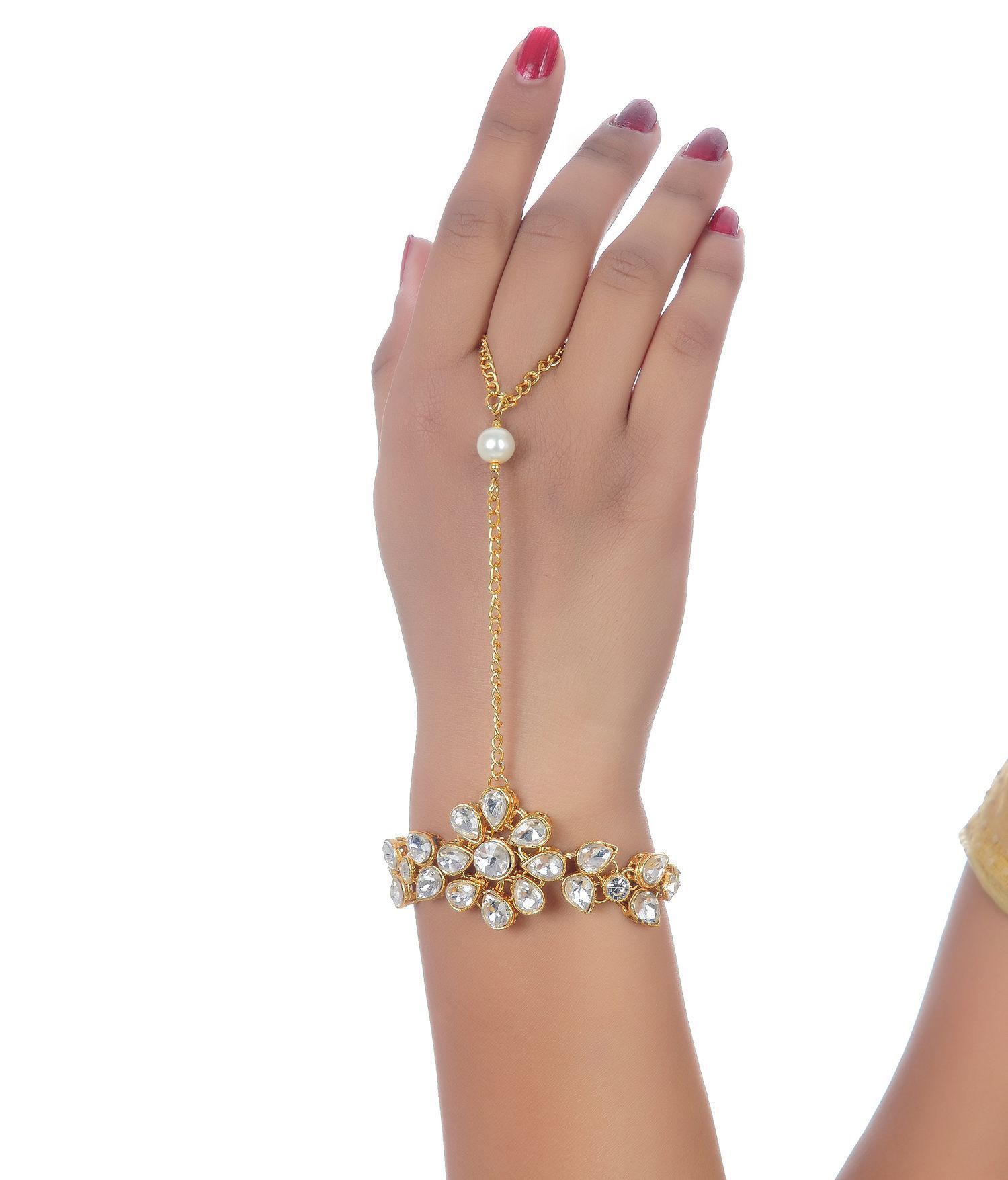 Traditioanl Kundan Haathphool Ring Bracelet For Brides