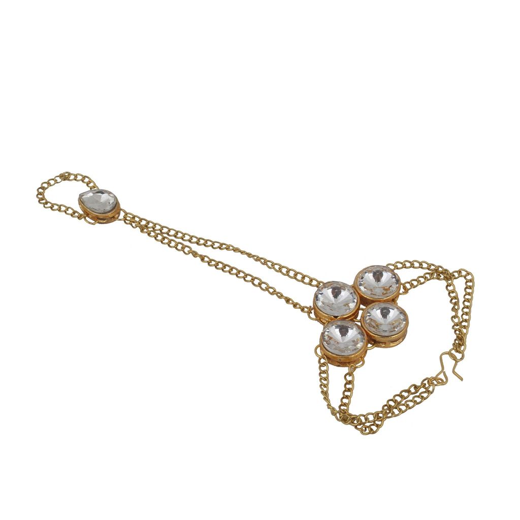 Lucky Jewellery Elegant White Color Gold Plated Stone Hand Bracelet Bridal Hathphool For Girls & Women (99-L1HS-19-W)